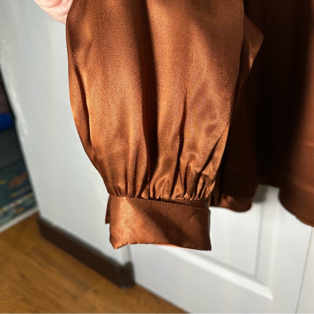 Rails Satin Copper Brown V-Neck Blouse - Picture 6 of 11